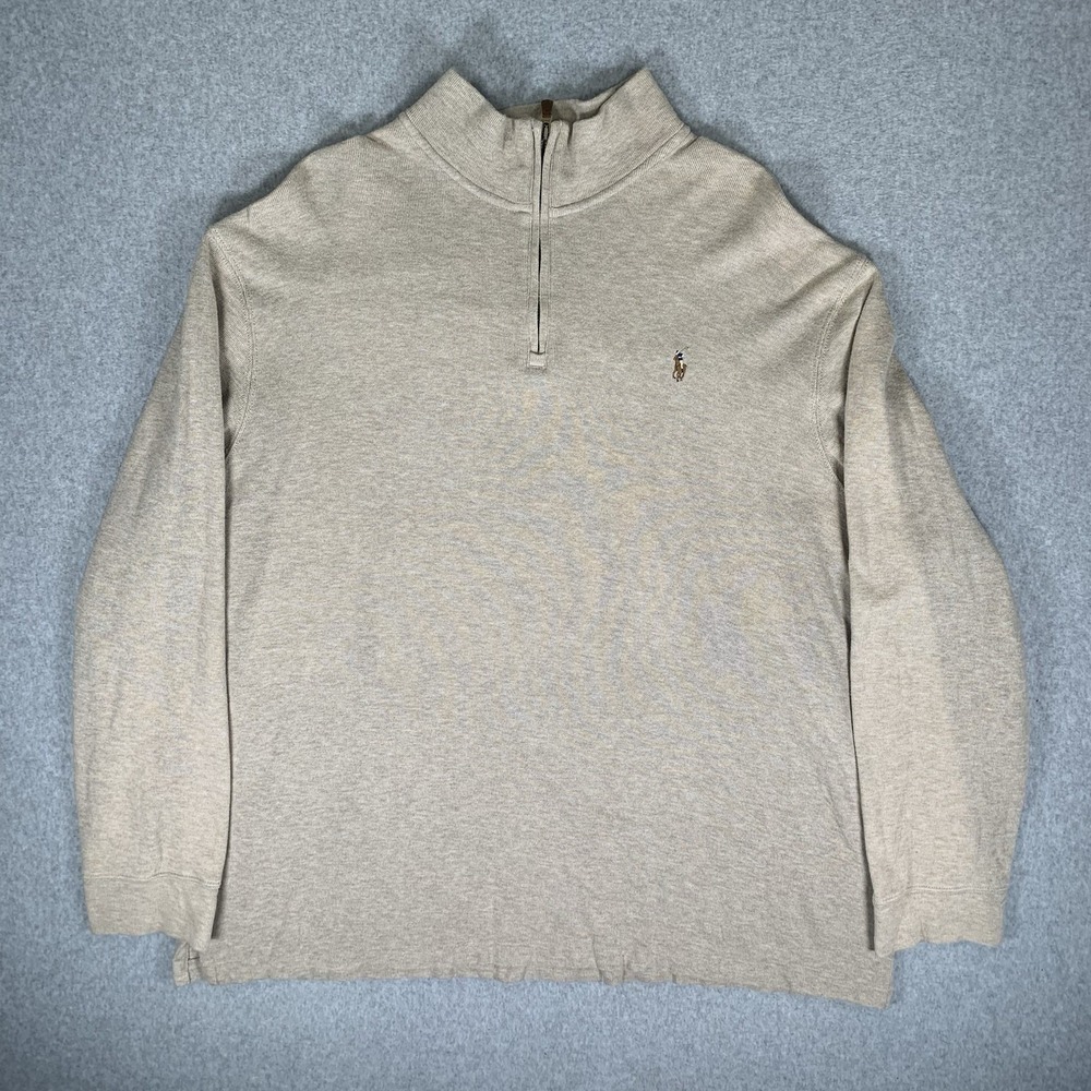 Polo Ralph Lauren Pullover Mens XXL Tan Estate Rib Quarter Zip Cotton Sweater